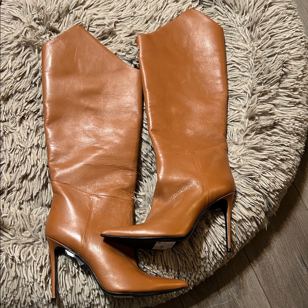 Aldo Caramel Leather High Heel Boots Camel